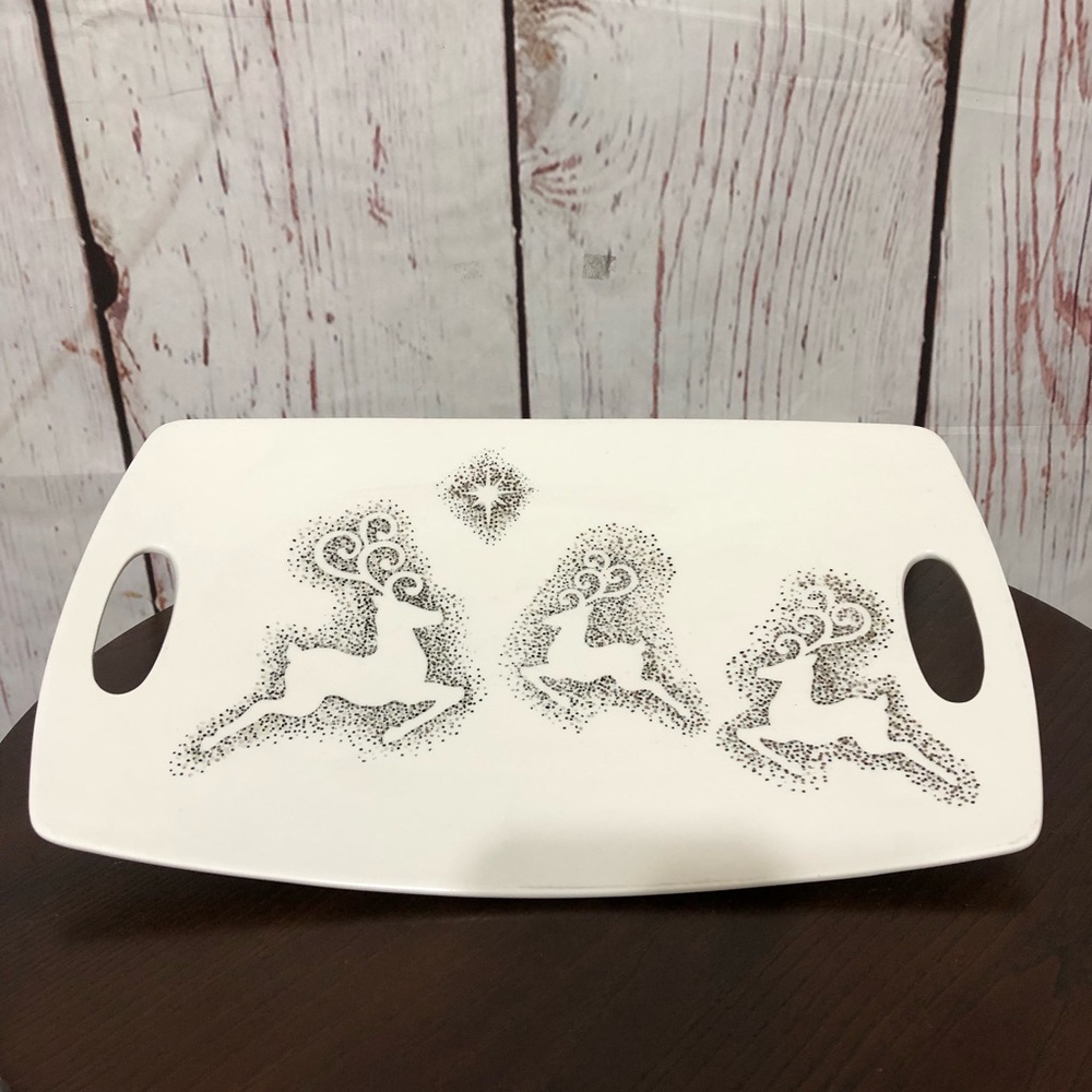 10 Strawberry Street Christmas themed White Serving Tray with Reindeer Design